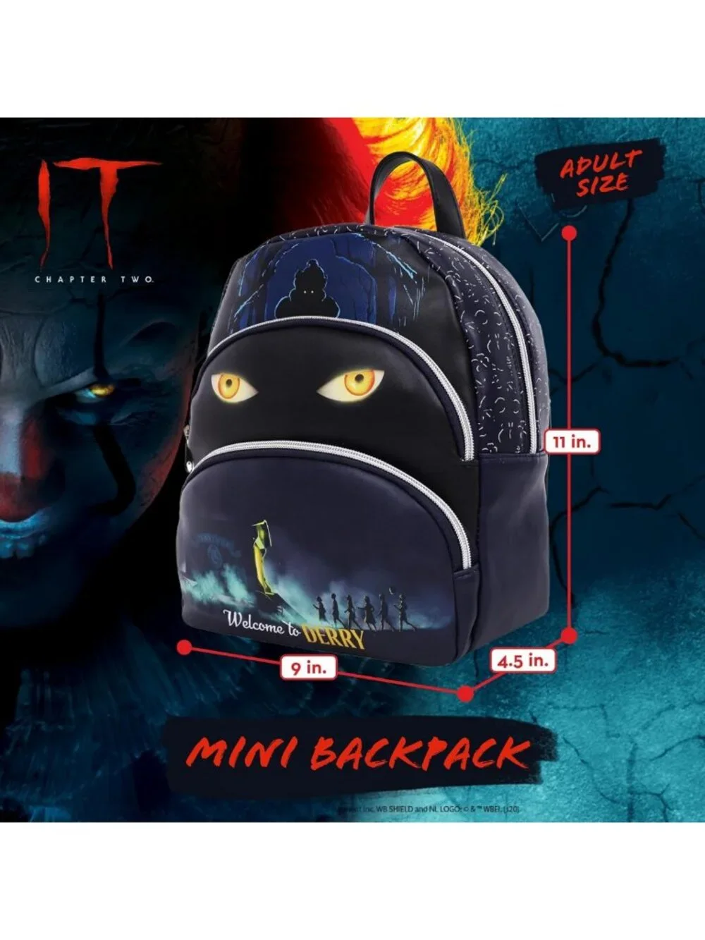 Mini Black Pennywise Backpack - 11 Inch, Perfect for Halloween & Everyday Use